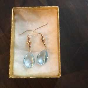 Aquamarine teardrop earrings with gold detail